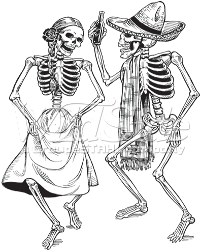 Dancing Skeletons -day Of The Dead - Pins & Bones Dia De Los Muertos Dancing Skeleton (396x493), Png Download