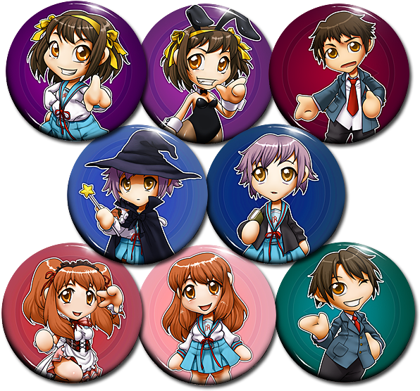 The Melancholy Of Haruhi Suzumiya Button Set Larger - Melancholy Of Haruhi Suzumiya (660x596), Png Download