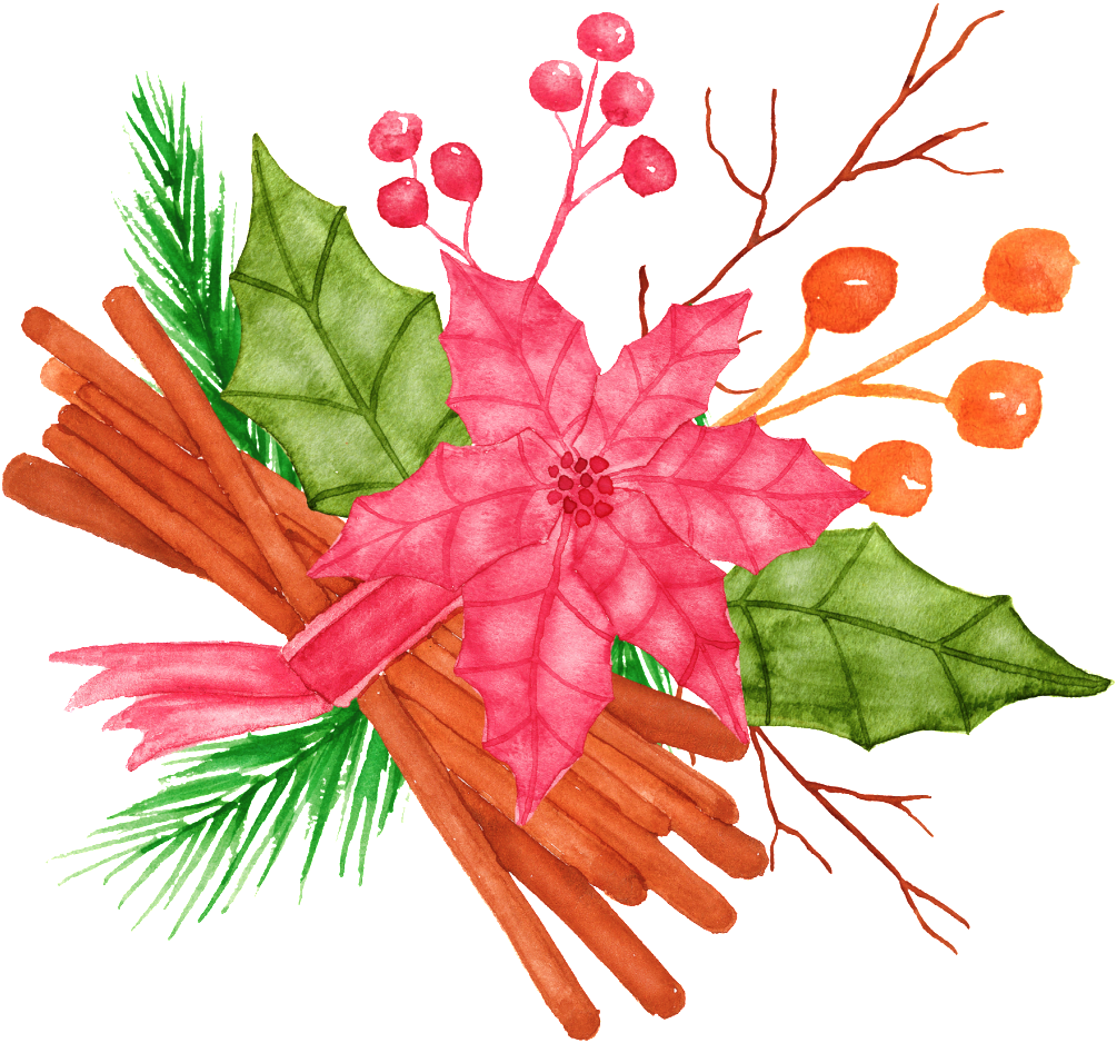 Hand Painted Red Maple Leaf And Wild Fruit Png Transparent - Portable Network Graphics (1024x1024), Png Download