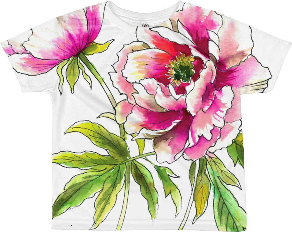 Peony Flowers Kids Sublimation T-shirt - T-shirt (1000x1000), Png Download