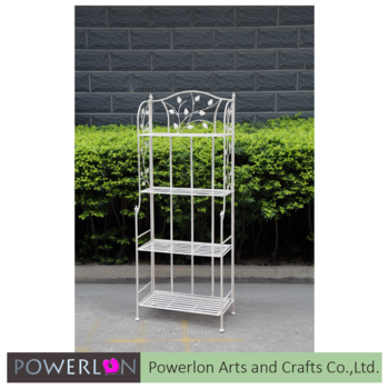 Wrought Iron Metal Antique White Flower Stand/shelf - Tiered Plant Stand (350x350), Png Download