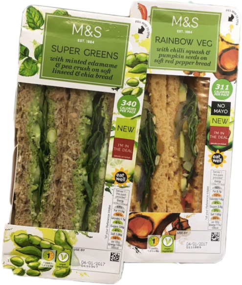 “super Greens” & “rainbow Veg” - Marks And Spencer Vegan Sandwiches (566x588), Png Download