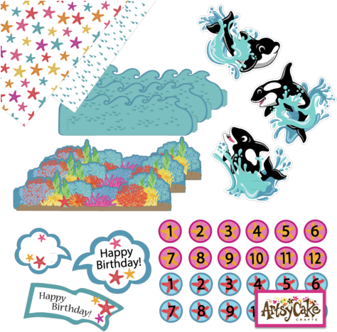 Round Birthday Numbers 1-12 With Starfish Backgrounds, (480x480), Png Download