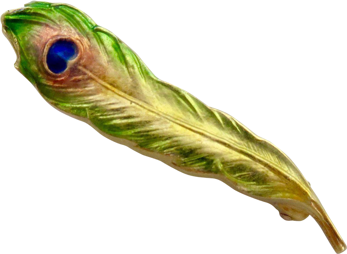 Rare Art Nouveau Krementz Peacock Feather Enamel 14k - Feather (1191x1191), Png Download
