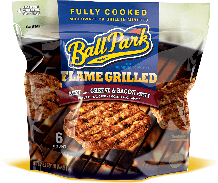 Ball Park Fresh Bacon Cheddar Cheese Burger Patties - Ball Park Flame Grilled Cheeseburger (1020x800), Png Download