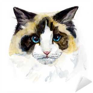 Watercolor Hand Drawn Illustration Sticker • Pixers® - Cat (400x400), Png Download