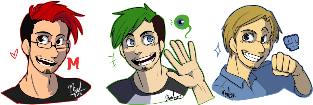 Pewdiepie By Mohdriddle On Deviantart - Jacksepticeye And Markiplier And Pewdiepie Fan Art (1024x349), Png Download