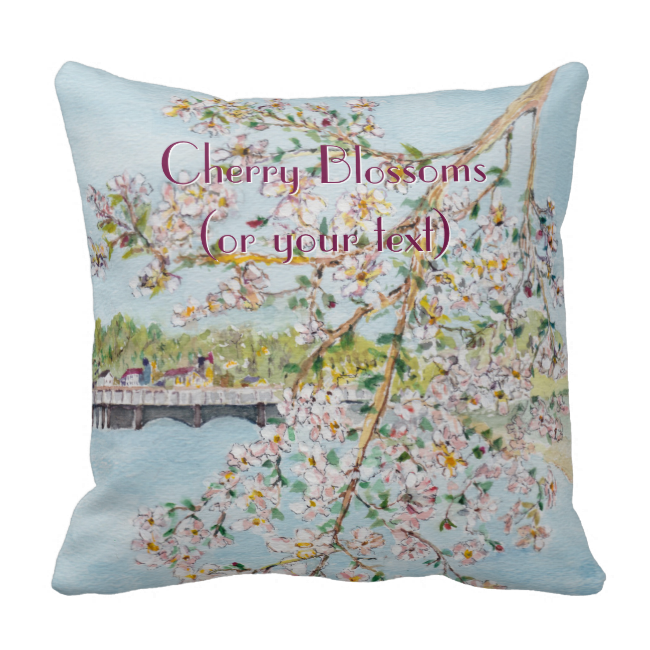 Washington Dc Cherry Blossoms Watercolor Painting Pillow - Watercolor Painting (650x650), Png Download