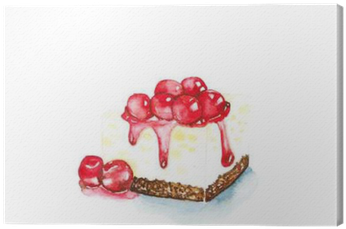 Cherry Cheesecake Watercolor Painting On White Background - Watercolor Painting (400x400), Png Download