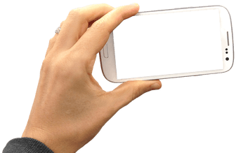 Hand Holding Smartphone Landscape - Micromax Canvas Blaze 4g Plus Q414 (400x400), Png Download