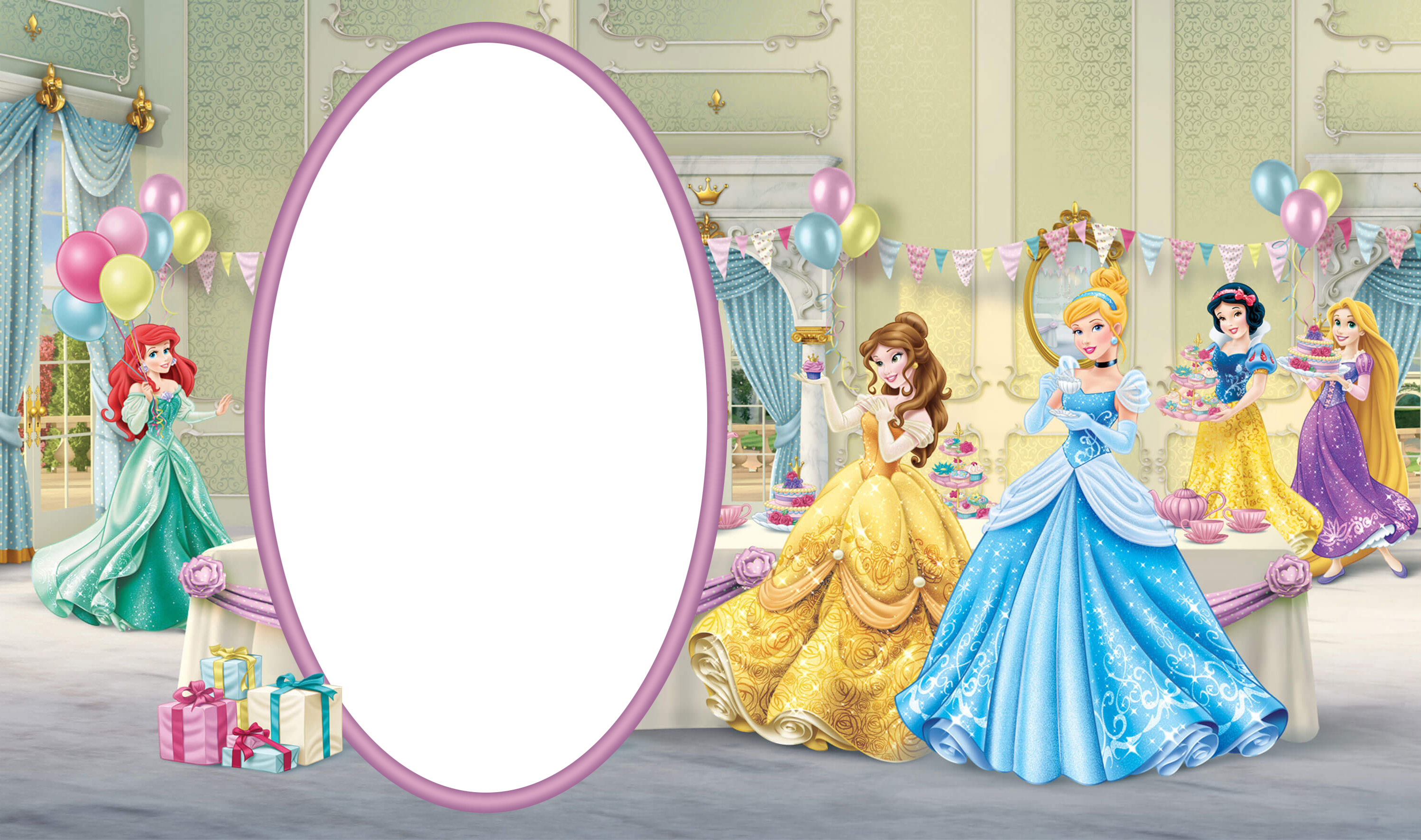 Clip Black And White Download Kids Frame With Disney - Disney Princesses Frame (2996x1772), Png Download