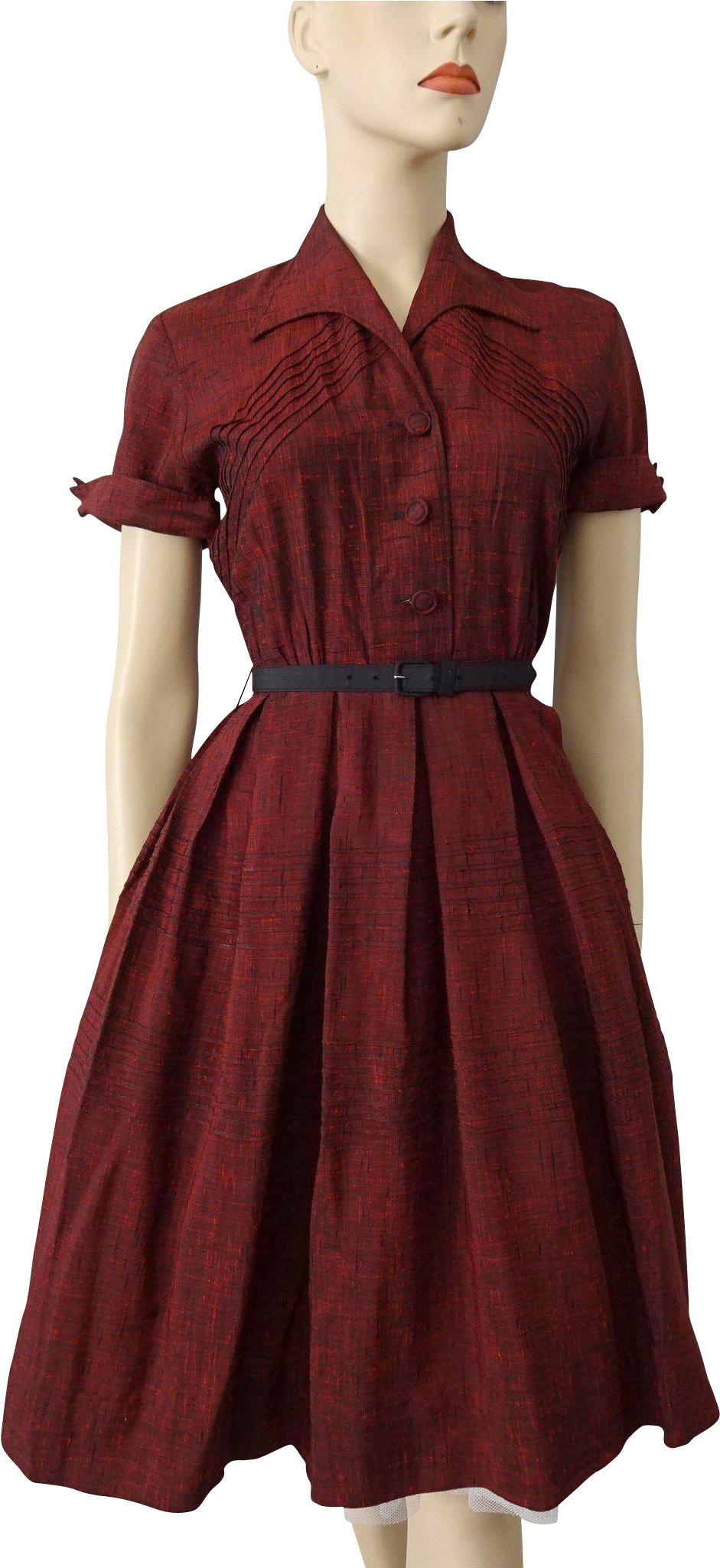 Womens Vintage 1950s Day Dress Red Shantung Fit And - Mannequin (2048x2048), Png Download