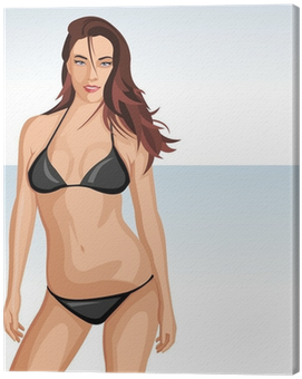Sexy Girl Posing On A Beach - H En M Bikini Zwart (400x400), Png Download