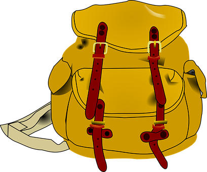 Backpack Brown Sack Bag Hiking Backpacking - Backpack Illustration (409x340), Png Download