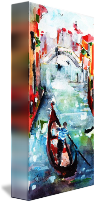 "gondola In The Mist Venice Canal Watercolor" By Ginette - Venice (305x650), Png Download