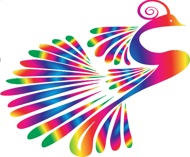 Cropped Stylized Peacock Colorful Clipart - Black And White Peacock Silhouette Clip Art (640x528), Png Download