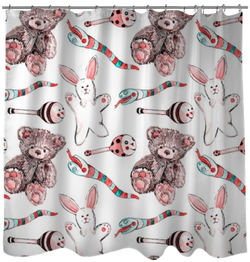 Plush Toys Pattern, Hand Painted Watercolor Illustration - Bed Skirt (400x400), Png Download