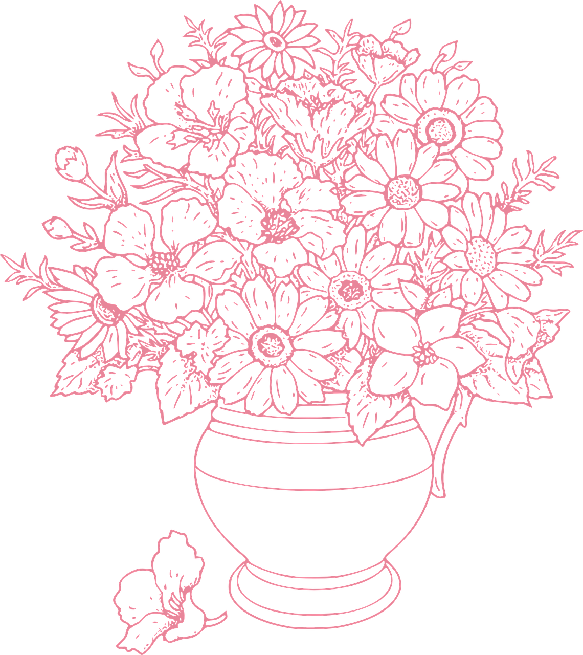 Flowers,vase,flower Vector Graphics,free - Bunch Of Flowers Outline (1140x1280), Png Download