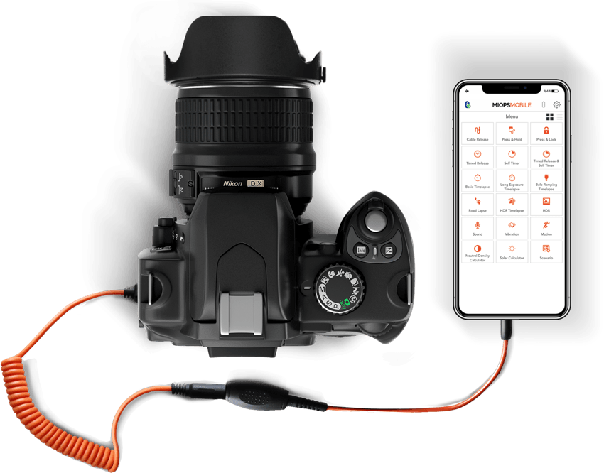 Miops Mobile Dongle On Camera And Smartphone - Miops / Nerotrigger Miops Mobile Remote - Smartphone-app-gesteuerter (850x666), Png Download