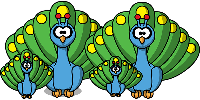 Peacock Family Peachick Birds Cartoon Port - Cartoon Peacock Shower Curtain (680x340), Png Download