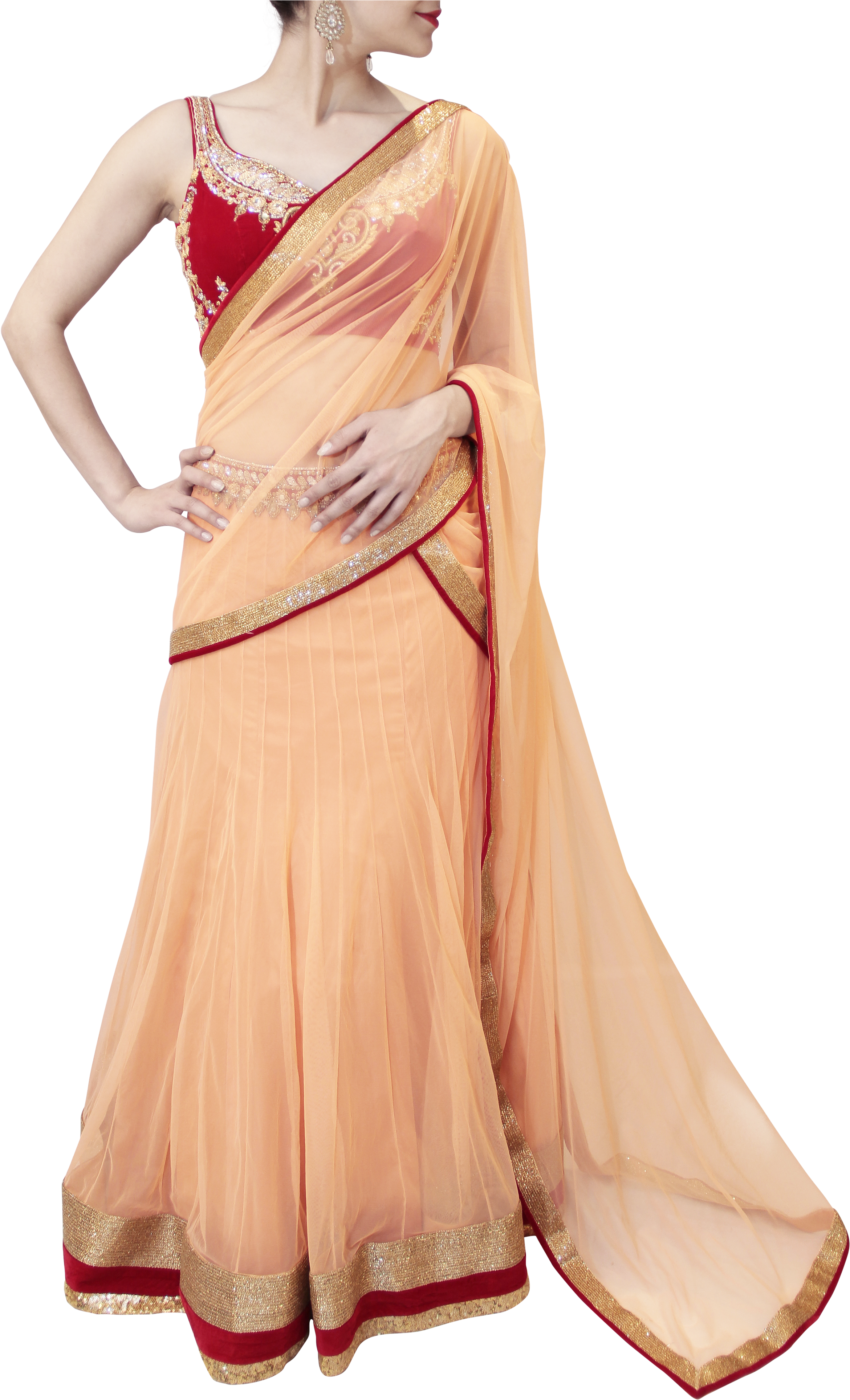 Graphic Black And White Stock Peach And Maroon Saree - Lehenga-style Saree (3456x3960), Png Download