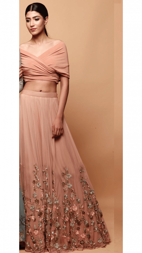 Off Shoulder Lehenga Set - Astha Narang Blue Lehenga (540x959), Png Download