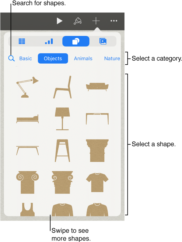 The Shapes Library, With Categories At The Top And - Geometric Shape (604x802), Png Download