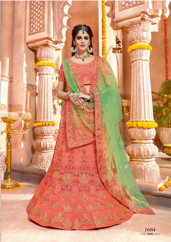 Quick View Deep Peach Taffeta Silk Embroidered Lehenga - Lehenga (516x490), Png Download