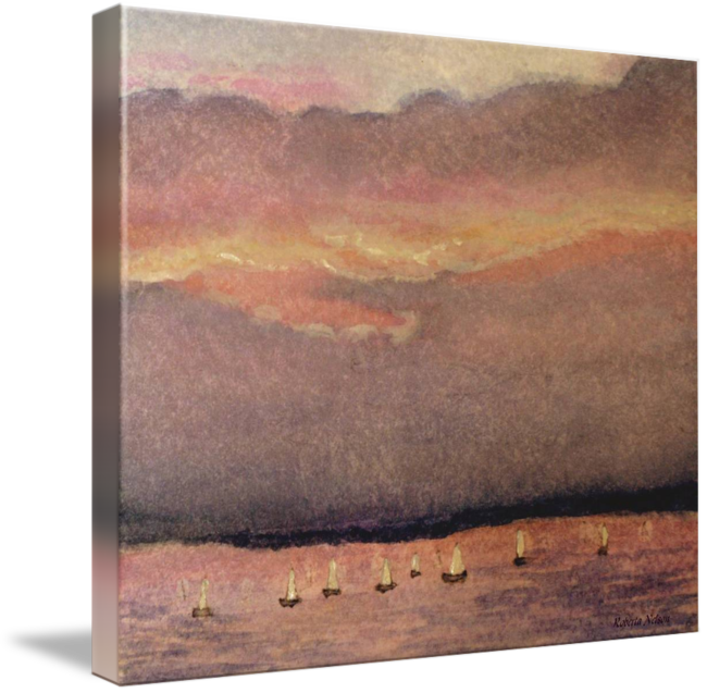 Drawing Watercolors Sunset - Drawing (650x637), Png Download