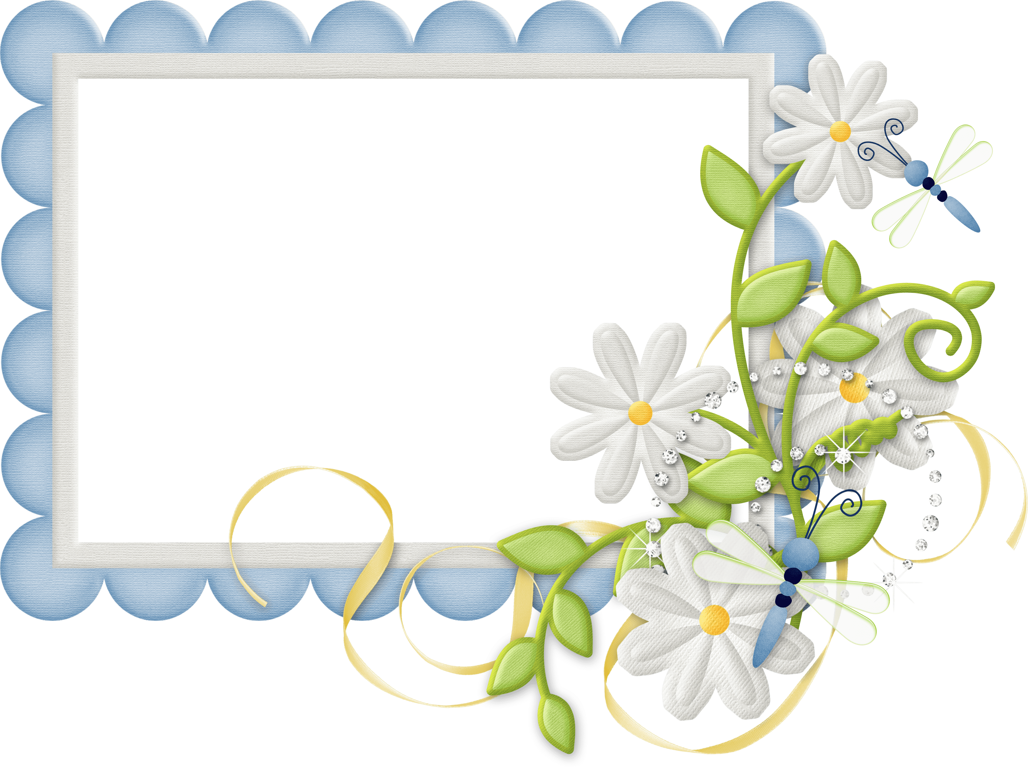 Cute Large Design Blue Transpa Frame With Daisies Gallery - Frames Design Free Download Png (3391x2531), Png Download