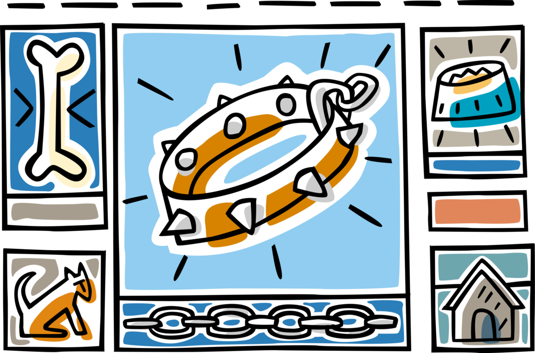 Vector Illustration Of Family Pet Dog Collar, Dog House (1061x700), Png Download