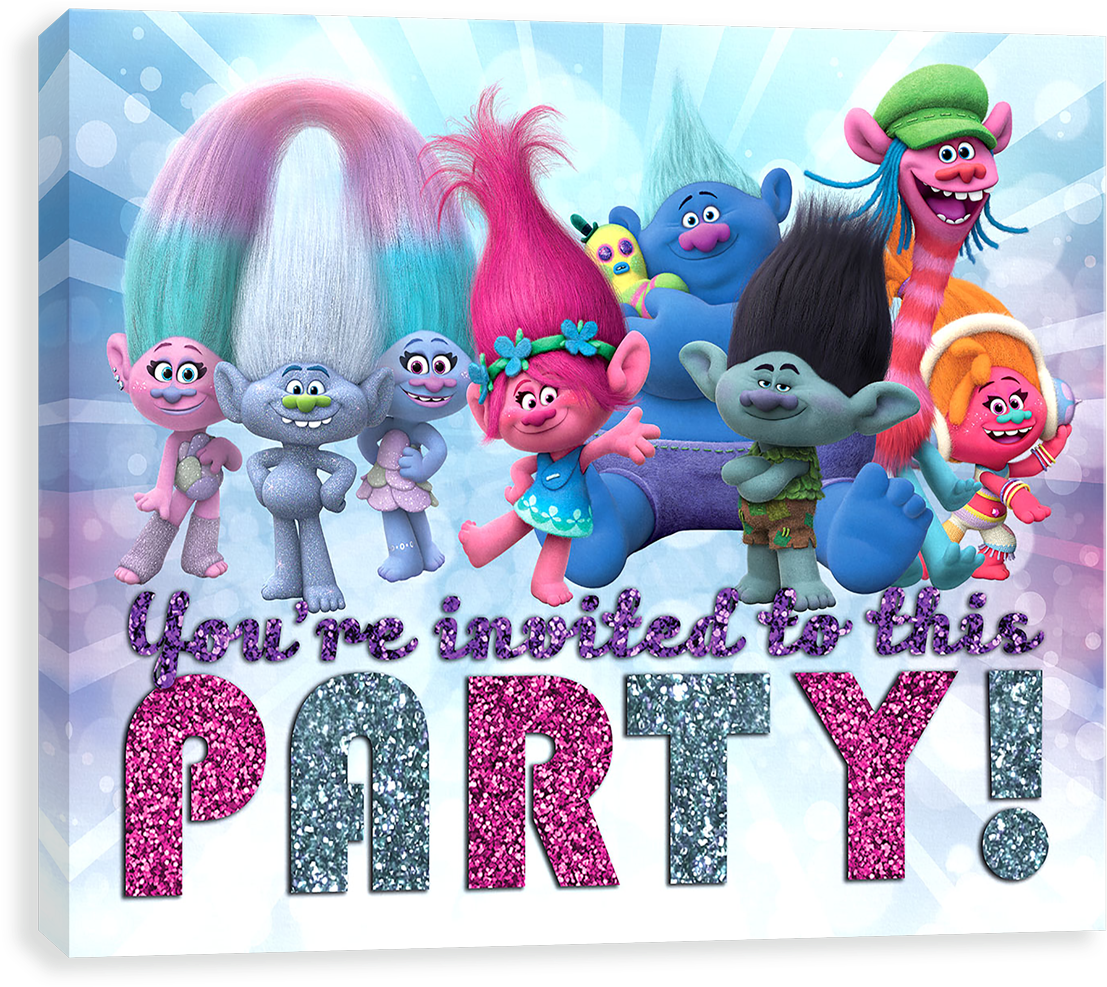 Trolls Party - Dreamworks Trolls Bright Side Glitter Canvas Wall Art (500x500), Png Download