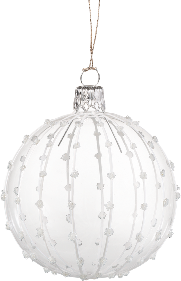Glass Bauble Transparent With White Glitter Decoration - Boule De Noel Transparente (1000x1000), Png Download