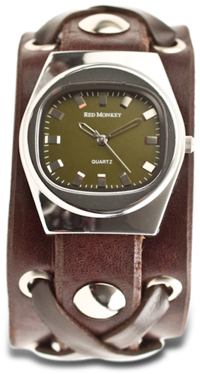 Chocolate X-strap Watch With Vintage Olive Dial (327x547), Png Download