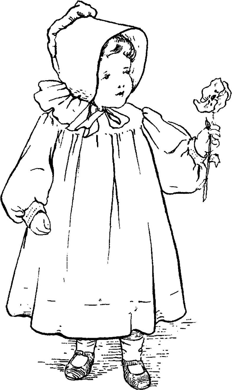 Digital Stamp Design Free Vintage Girl Child Holding - Vintage Flower Girl Clip Art Black And White (1014x1600), Png Download