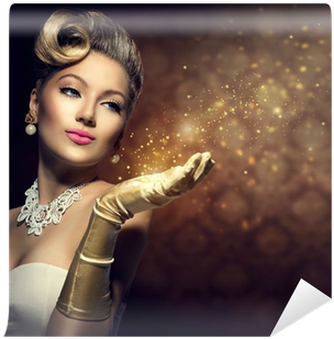 Retro Woman With Magic In Her Hand - New Years Eve Glamour (400x400), Png Download