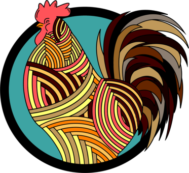 Chicken Rooster Poultry Farming Computer Icons - Colorful Rooster Vector (373x340), Png Download