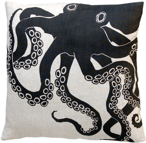 Pillow4 - Octopus Pillow – Black/natural Linen (480x480), Png Download