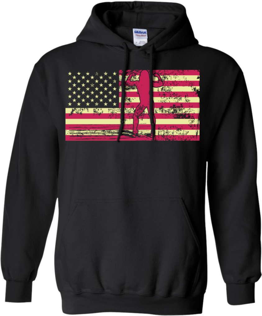 Female Bodybuilder Silhouette On The American Flag - Jelly Hoodie (1024x1024), Png Download