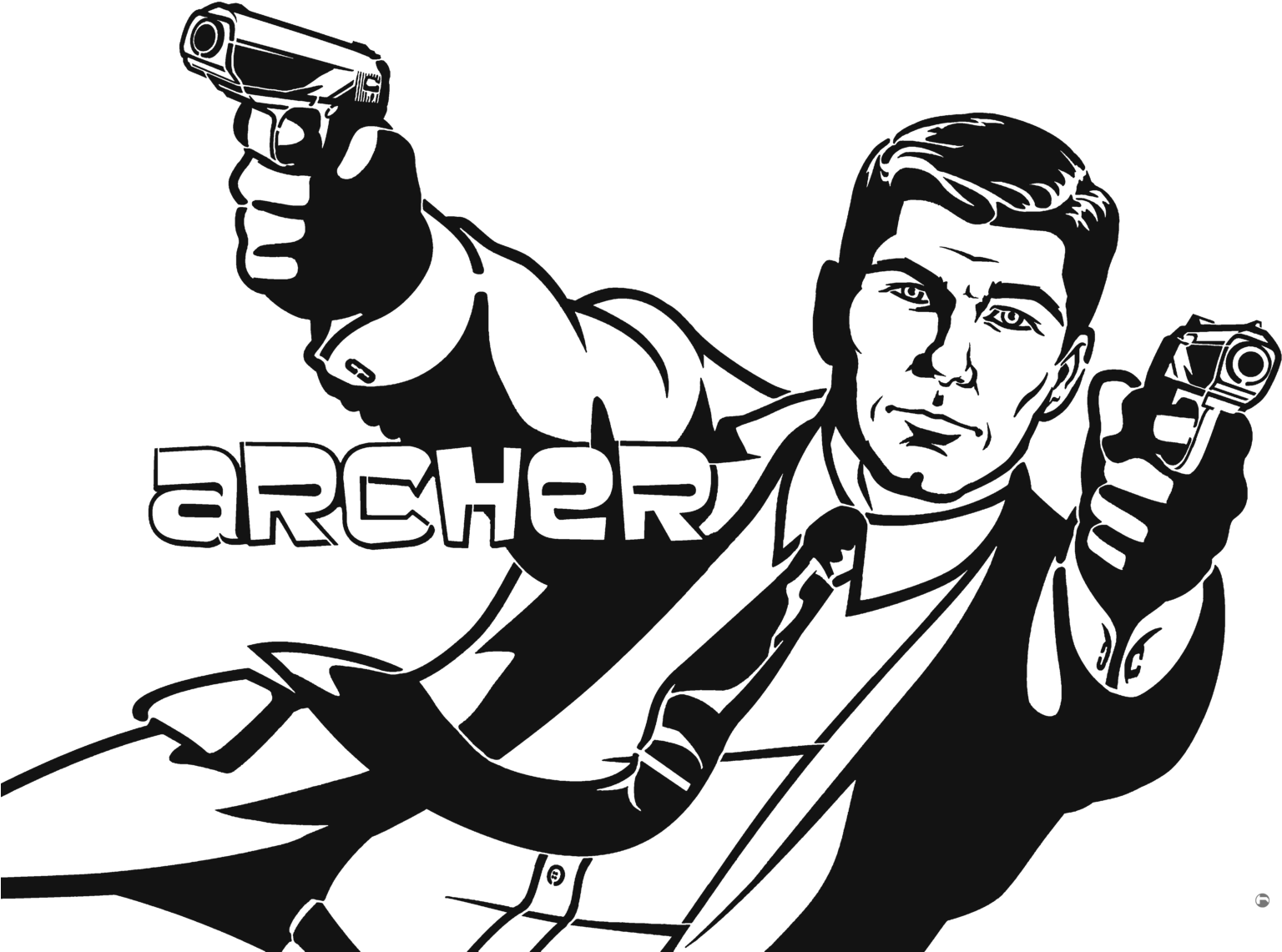 Sterling Archer Plain White Stencil By Heinpold On - Sterling Archer Black And White (1600x1200), Png Download
