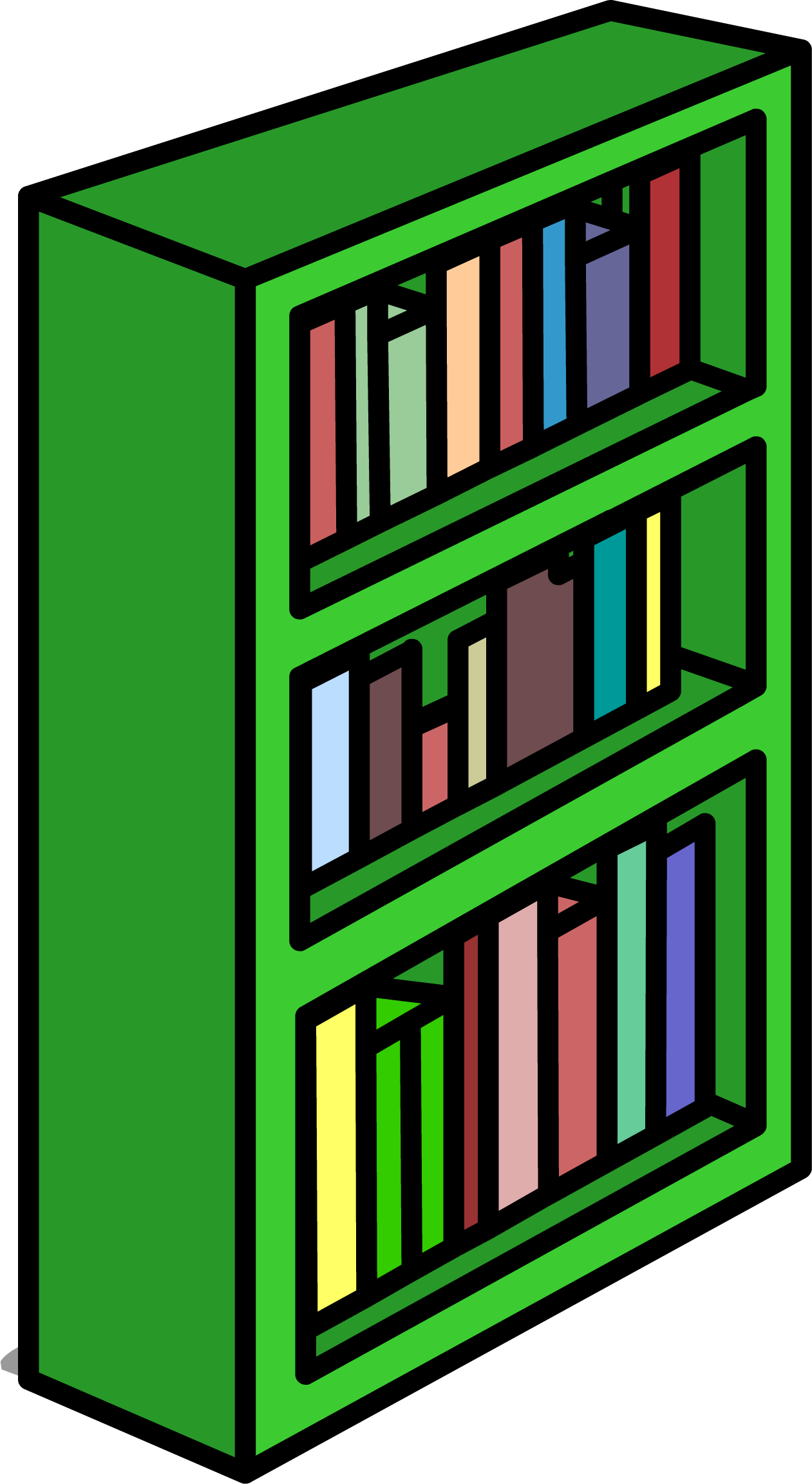 Green Bookcase Sprite 011 - Club Penguin Green Bookcase (1261x2304), Png Download