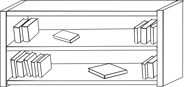 Bookcase Image - Cartoon Bookshelf Black And White (600x286), Png Download