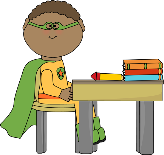 Superhero In School - Sit At Table Clipart (550x520), Png Download