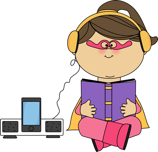 Superhero Girl Listening To A Book - Superheroes Reading Clipart (550x532), Png Download