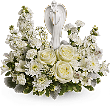 White Roses And Other Flowers Surrounding An Angel - Divine Peace Bouquet (368x460), Png Download