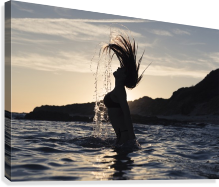 Silhouette Of A Woman In Waist-deep Water Flipping (429x367), Png Download