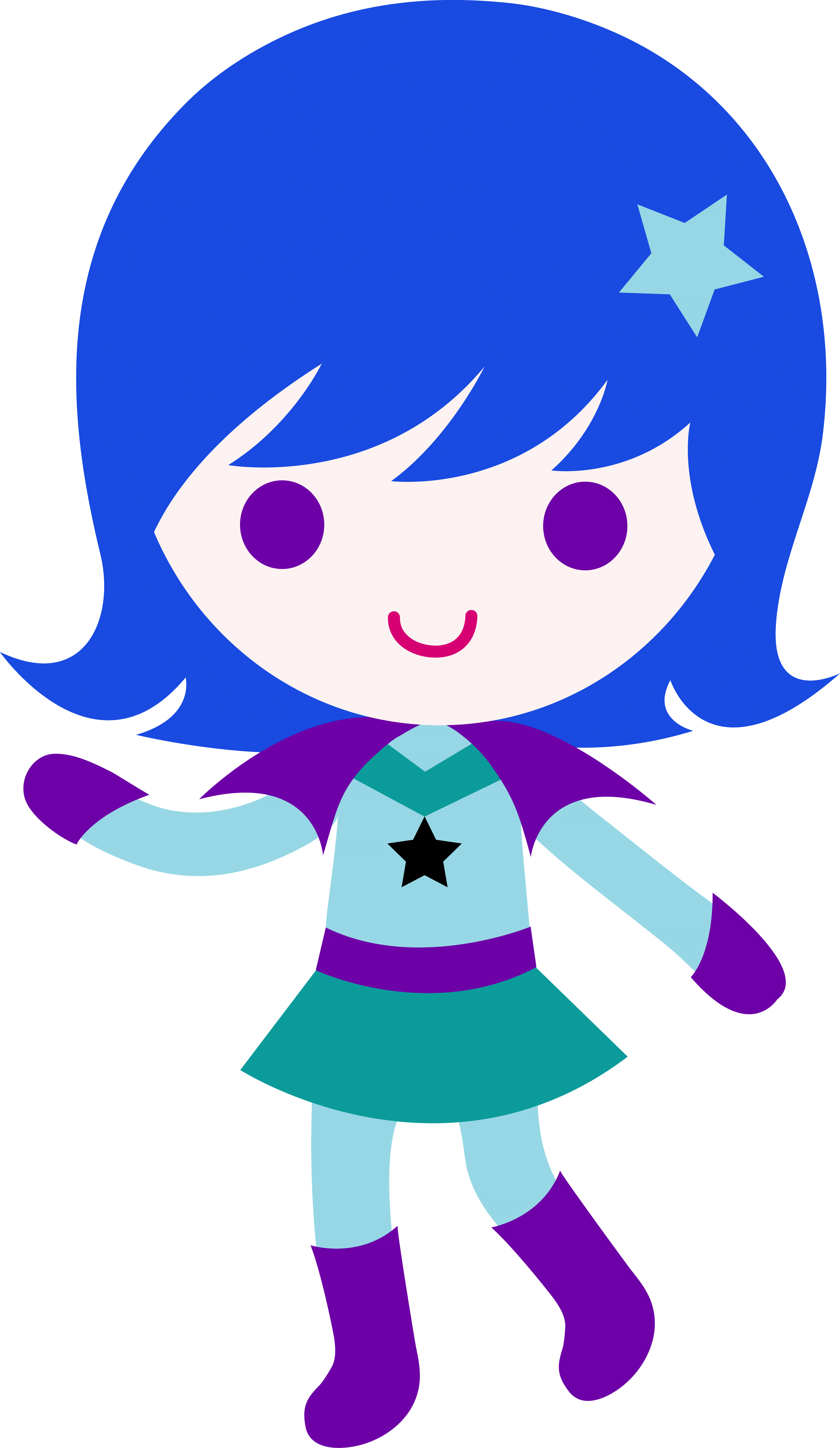 Girl Alien Clipart - Girl With Blue Hair Cartoon (2621x4518), Png Download