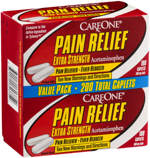 Careone Pain Relief Extra Strength Acetaminophen 500 - Careone Pain Relief Acetaminophen, Extra Strength, (600x600), Png Download
