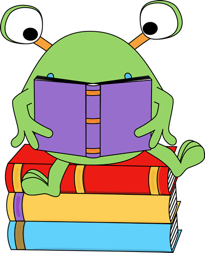 Two-eyed Monster Reading A Book Clip Art - Monster Reading Clipart (406x500), Png Download