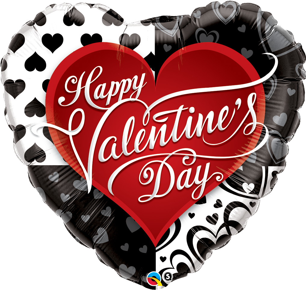 Valentine's Black And Red Hearts 36" Foil Balloon (1026x1026), Png Download